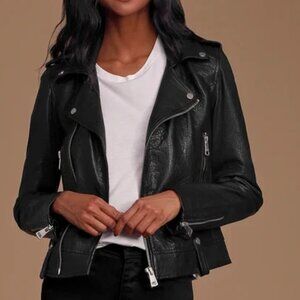 7 FOR ALL MANKIND PERFECT LEATHER ASYMMETRICAL BIKER MOTO JACKET PEBBLE 7FAM S